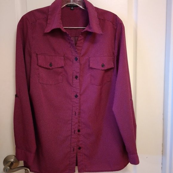 Notations Plum and Black long sleeve blouse - Picture 1 of 2